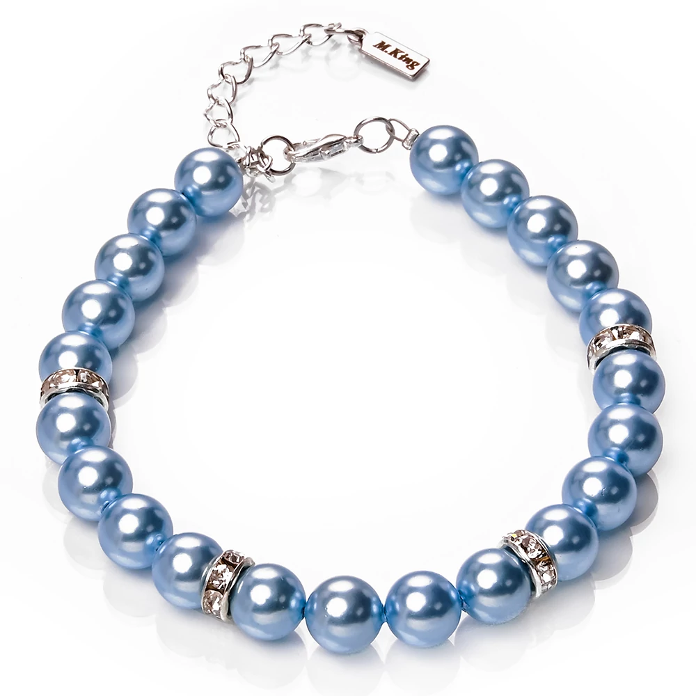 Silky Blue Elegance – Kék kagylógyöngy karkötő dobozban