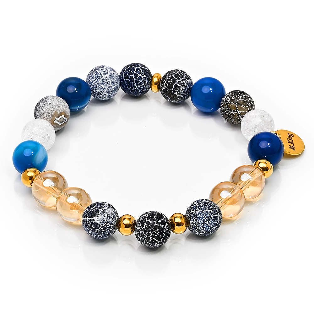 Blue Gold – Arany angyal aura, hegyikristály és achát ásvány karkötő dobozban