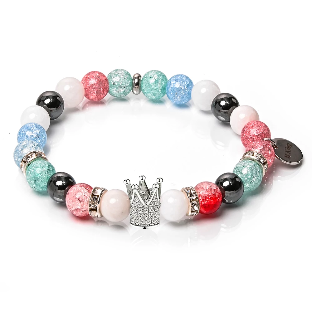 Candy Glitter Crown – Hematit, hegyikristály és jáde ásvány karkötő Korona dísszel, dobozban