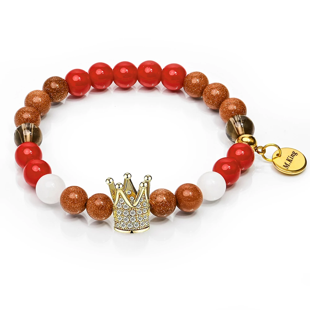 Wild Passion Crown – Homokkő, füstkvarc, jáde és kalcedon ásvány karkötő Korona dísszel, dobozban