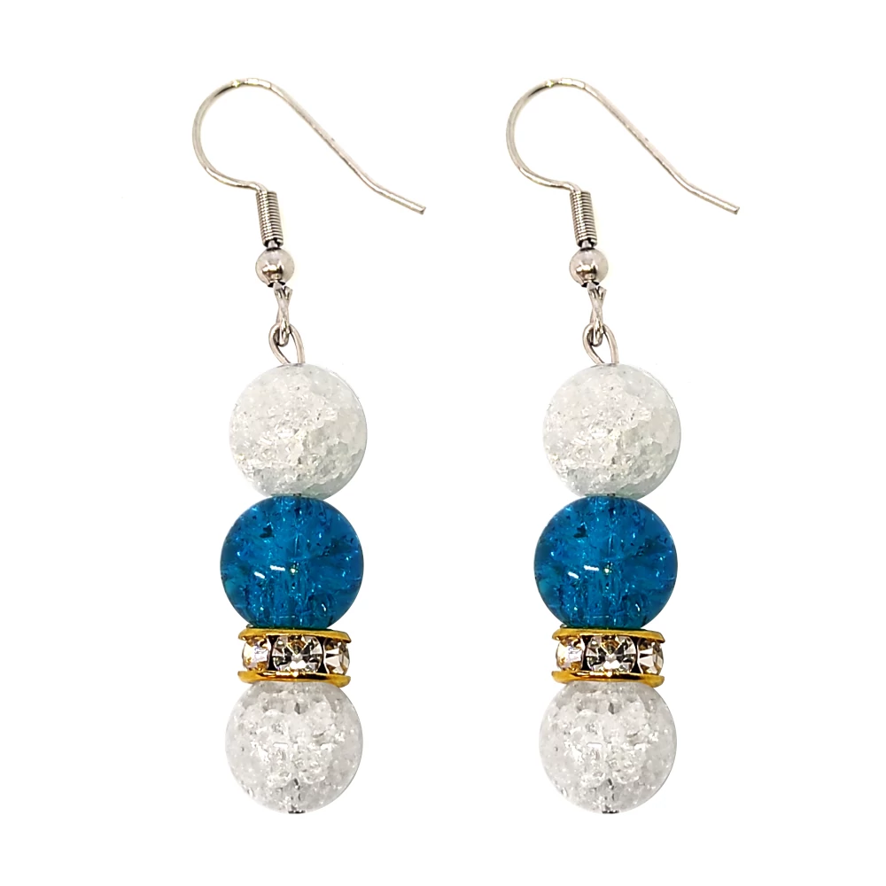 Blue Sparkle kék és fehér roppantott hegyikristály fülbevaló