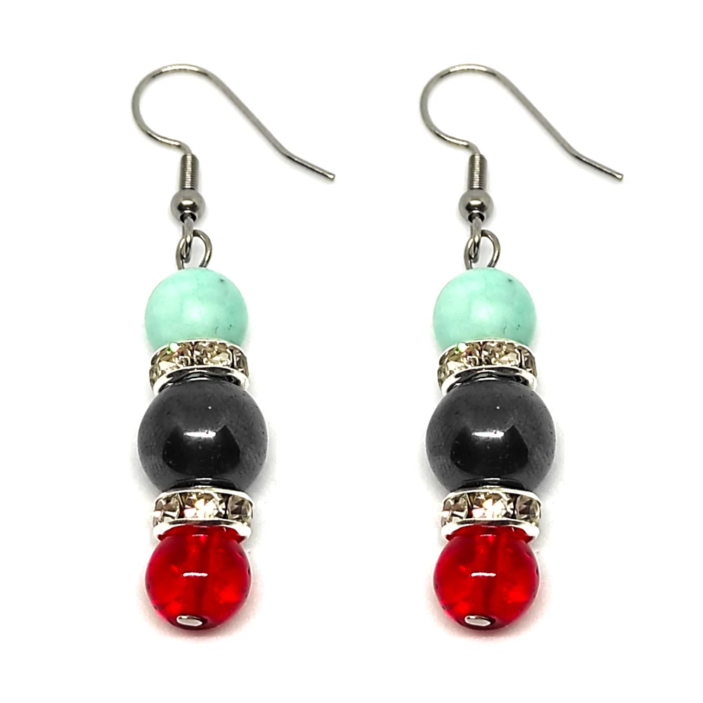 Fire and Ice jade, hematit és hegyikristály fülbevaló