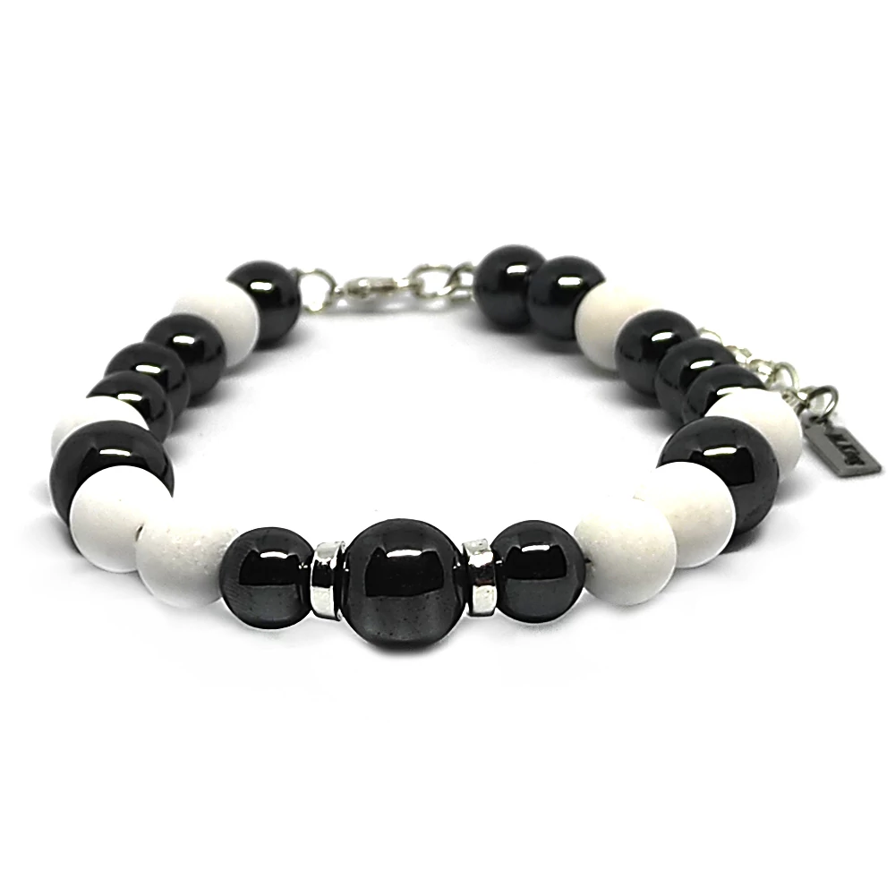 Black and White – Hematit és jade ásvány karkötő dobozban