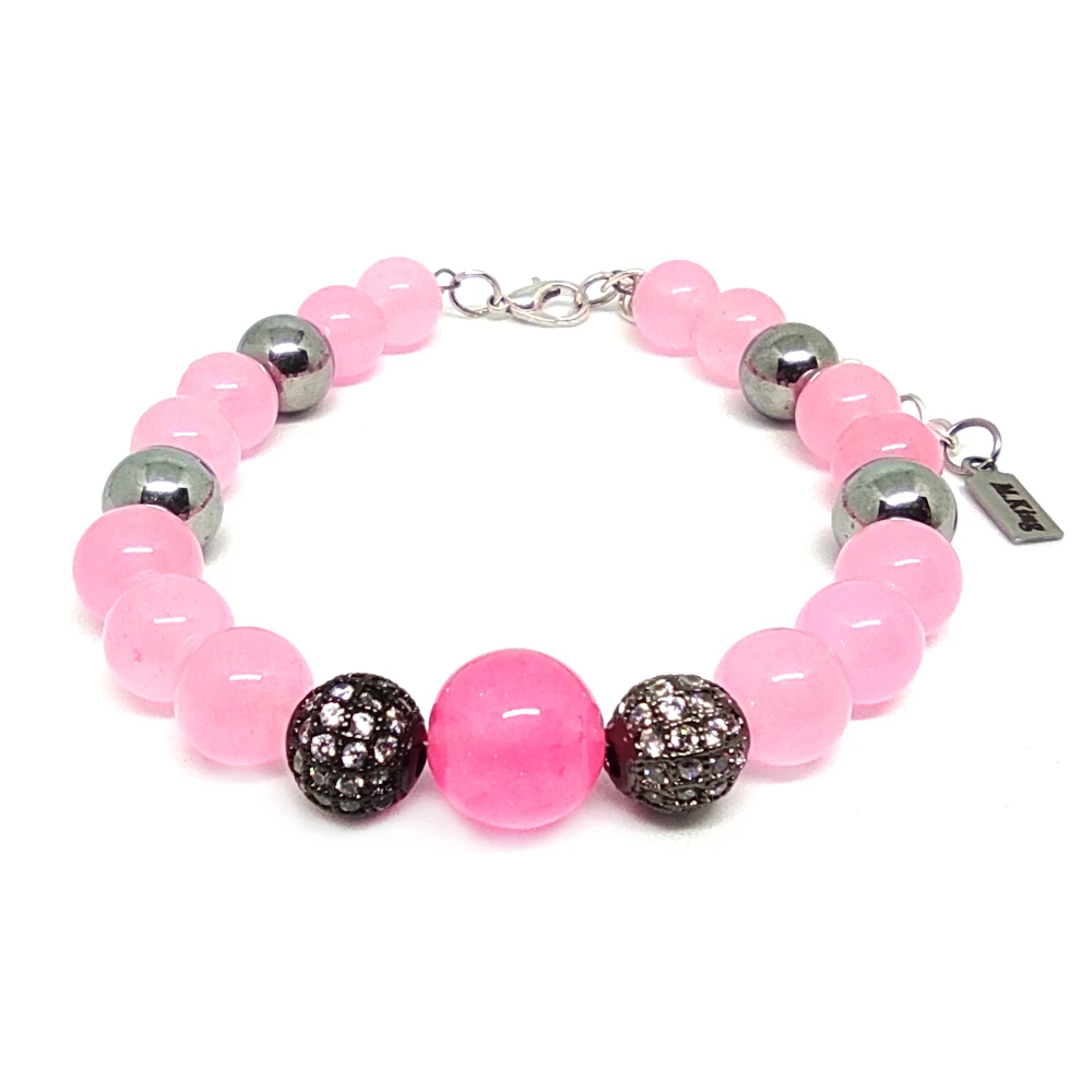 Pretty in Pink – Jade és hematit ásvány karkötő dobozban