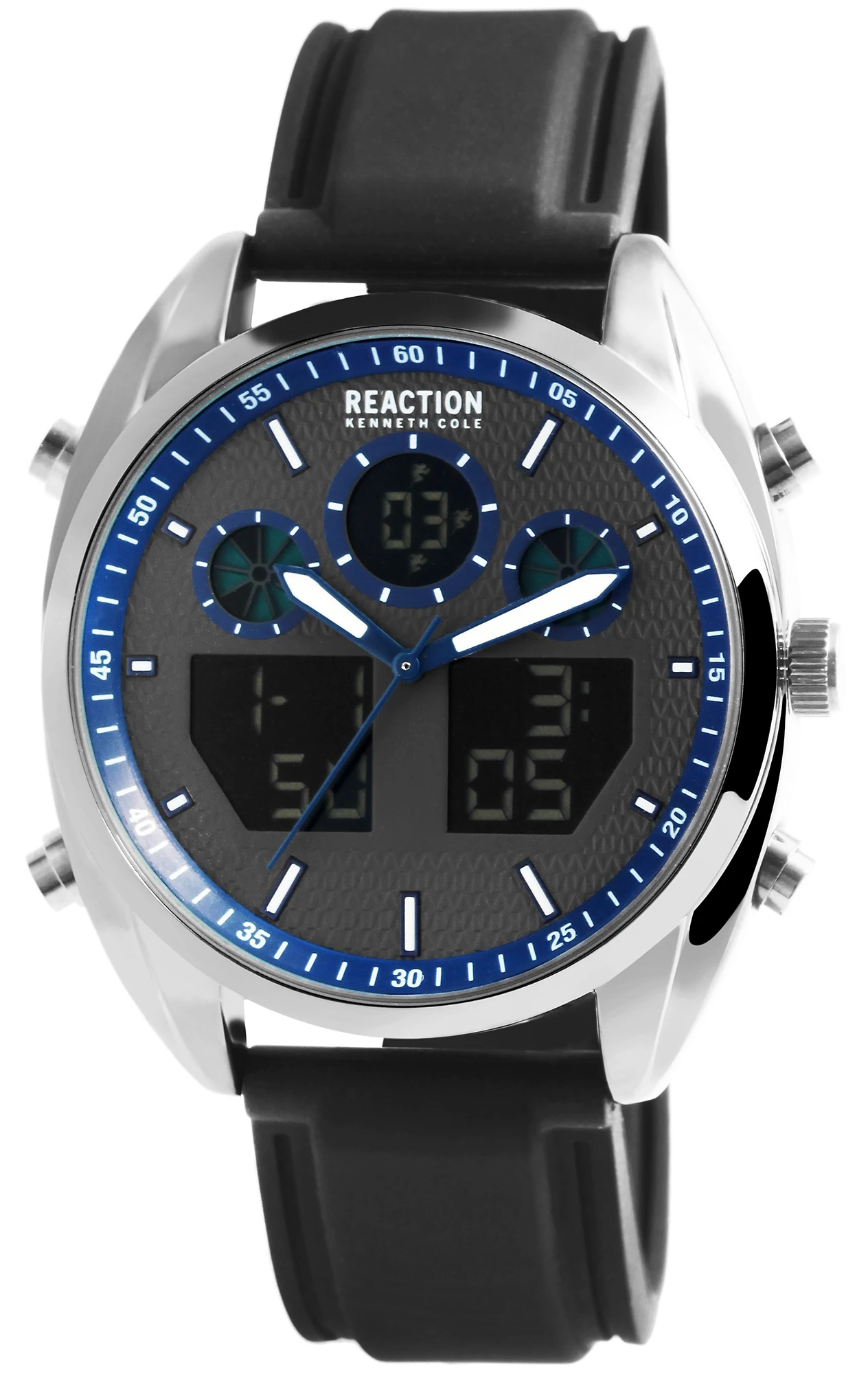Kenneth Cole vízálló analóg és digitális férfi sportóra szilikon szíjjal, (46 mm) dobozzal