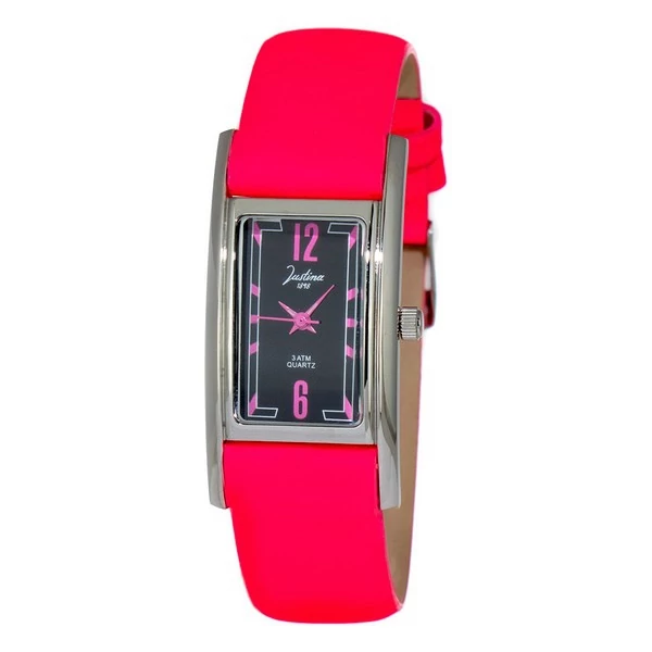JUSTINA 1898 elegáns, élénk pink bőrszíjas, kis számlapos cseppálló női karóra (22 MM)
