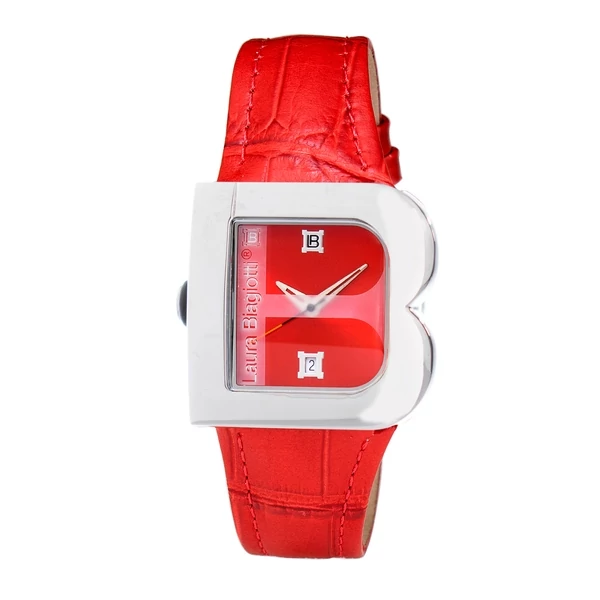 Laura Biagiotti bőrszíjas, dátumkijelzős, ultra trendi luxus női karóra (33 MM) dobozzal, piros