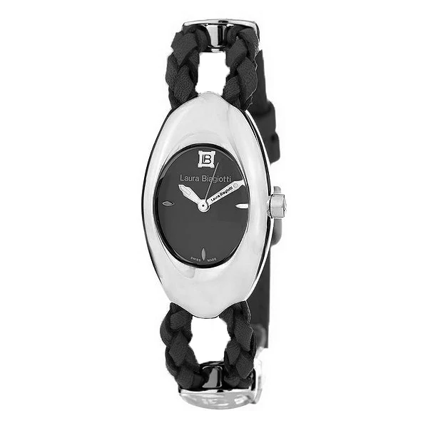 Laura Biagiotti fonott bőrszíjas, ultra trendi luxus női karóra (22 MM) dobozzal, fekete