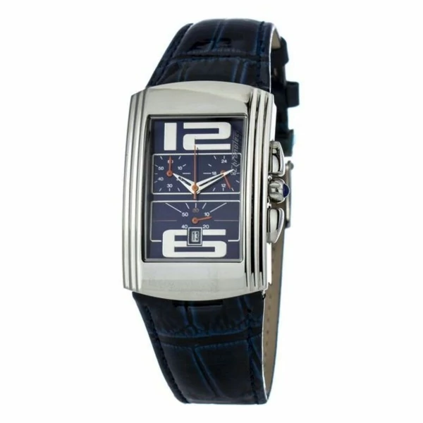 Chronotech kék bőrszíjas prémium chronograph cseppálló uniszex karóra, 3 ATM