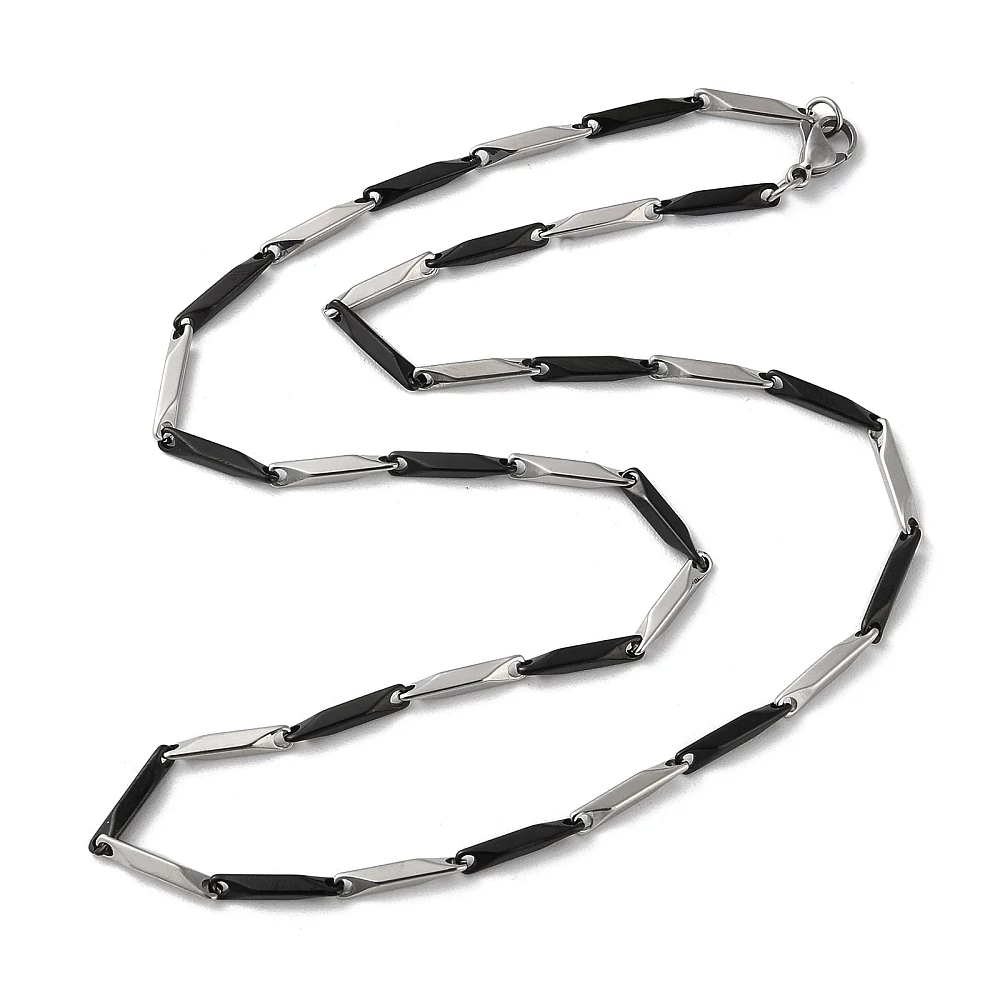Rozsdamentes acél fekete-ezüst bar link nyaklánc, 50 cm