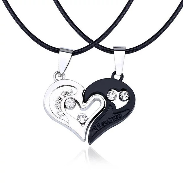 'I love you' páros medál fekete bőr nyaklánccal