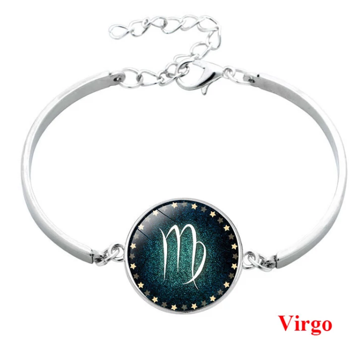 Csillagjegy karkötő, szép zöld medállal, szűz (Virgo)