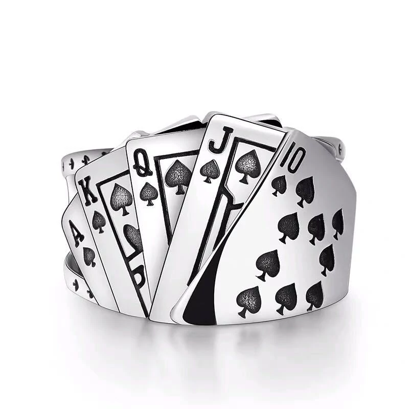 Kártya motívumos Royal Flush nemesacél férfi gyűrű, állítható
